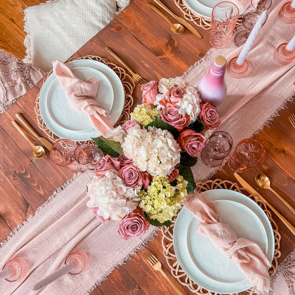 Blush Pink Rustic Cotton Table Runners - 3m