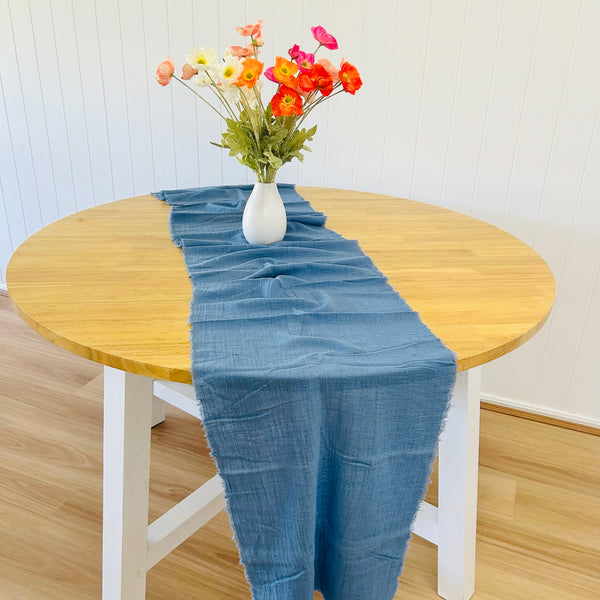 French Blue Rustic Cotton Table Runners - 3m