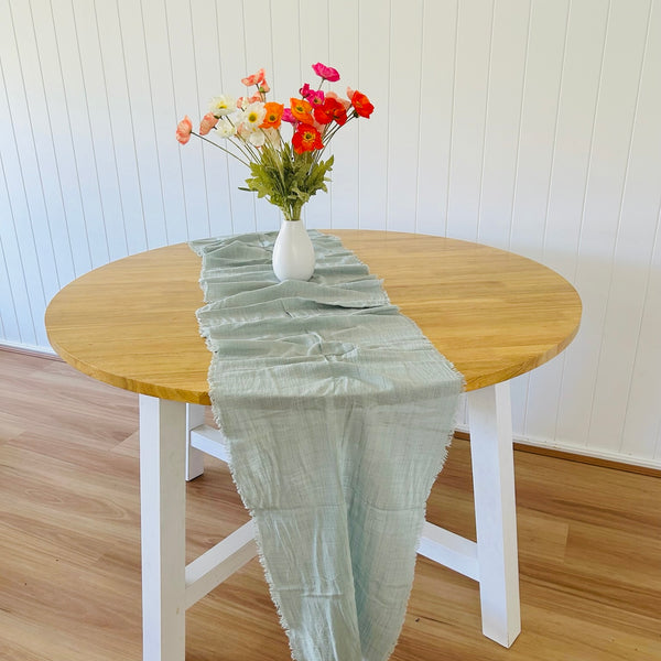 Sage Green Rustic Cotton Table Runners - 3m