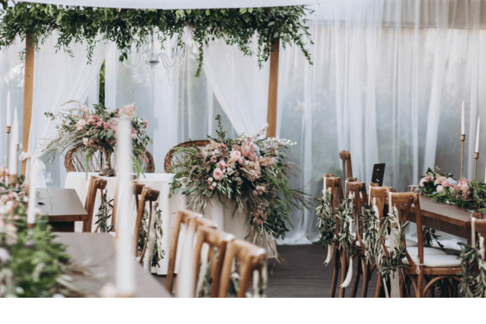 wedding hall with a bohemian setup