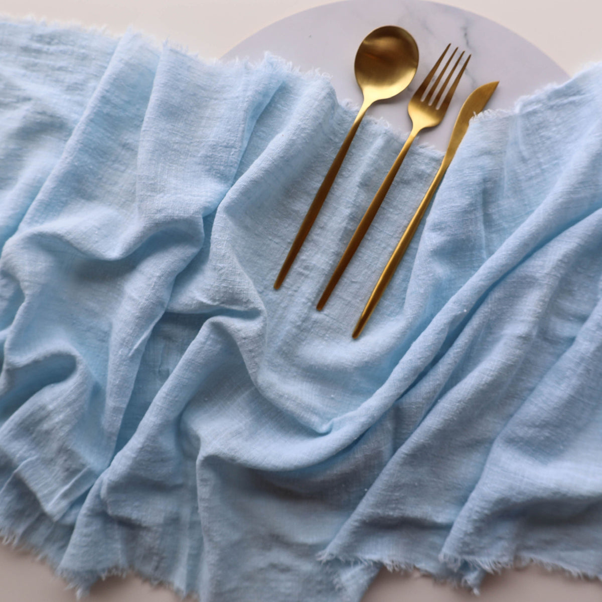 Baby Blue Rustic Cotton Table Runners - 3m