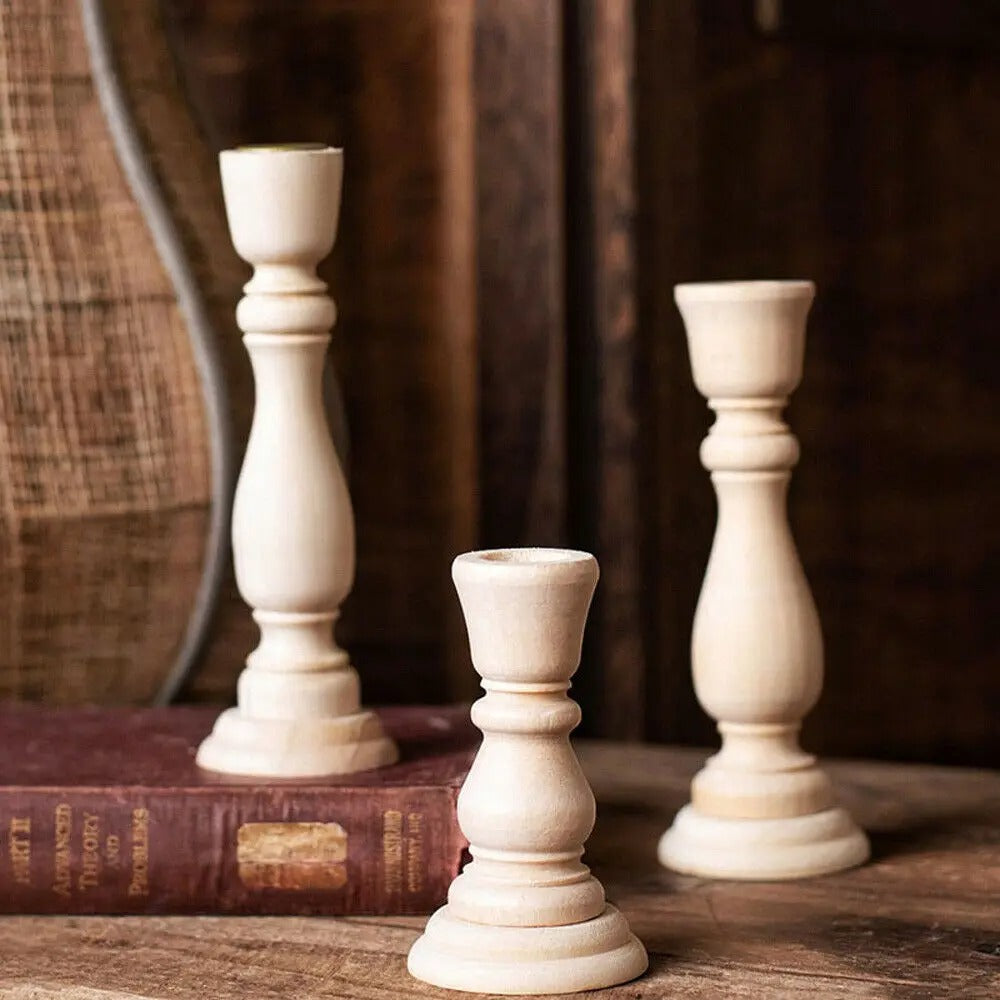 Vintage Wooden Candlestick Holder – Rustic Home & Wedding Décor
