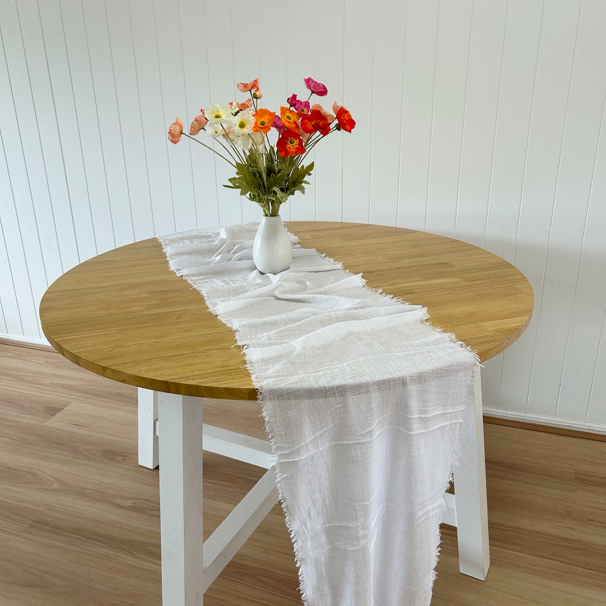 Pure White Rustic Cotton Table Runners - 3m