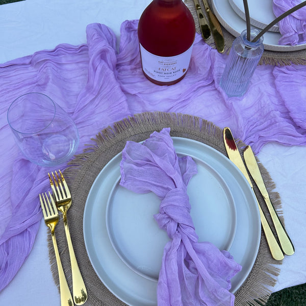 Purple Rustic Gauze Table Runners - 4m