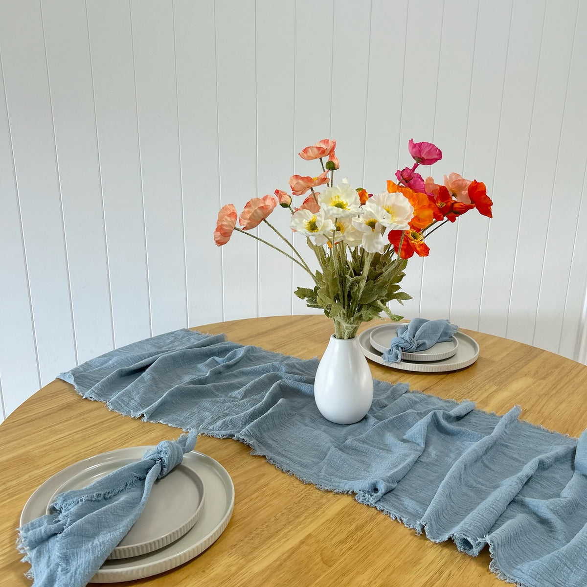 Dusty Blue Rustic Cotton Table Runners - 3m