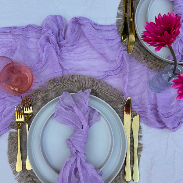 Purple Rustic Gauze Table Runners - 4m