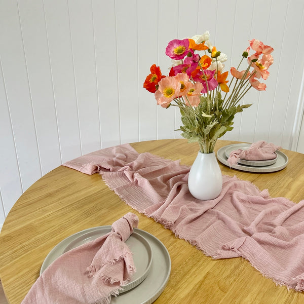 Pale Pink Rustic Cotton Table Runners - 3m