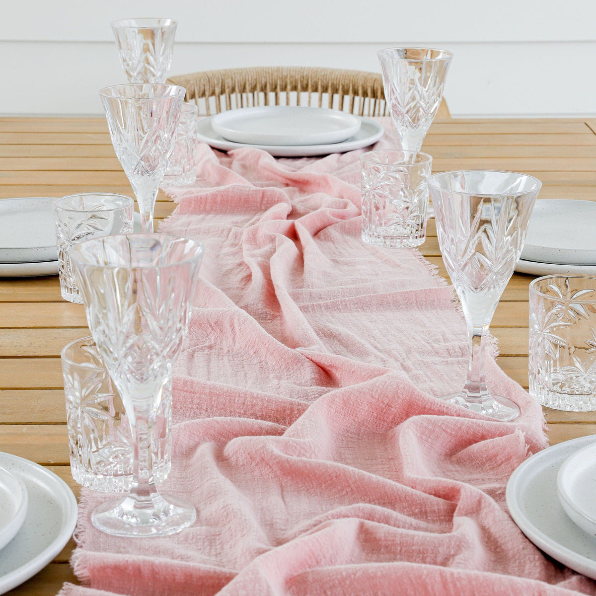 Pale Pink Rustic Cotton Table Runners - 3m