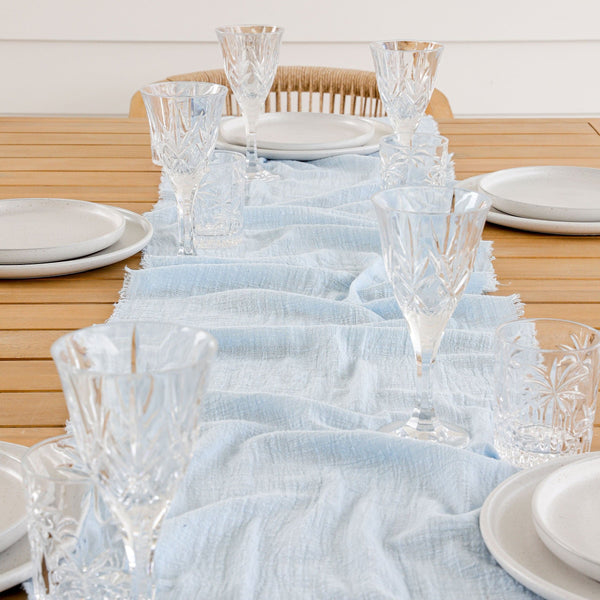 Baby Blue Rustic Cotton Table Runners - 3m