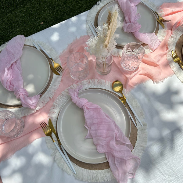 Blush Pink Rustic Cotton Table Runners - 3m