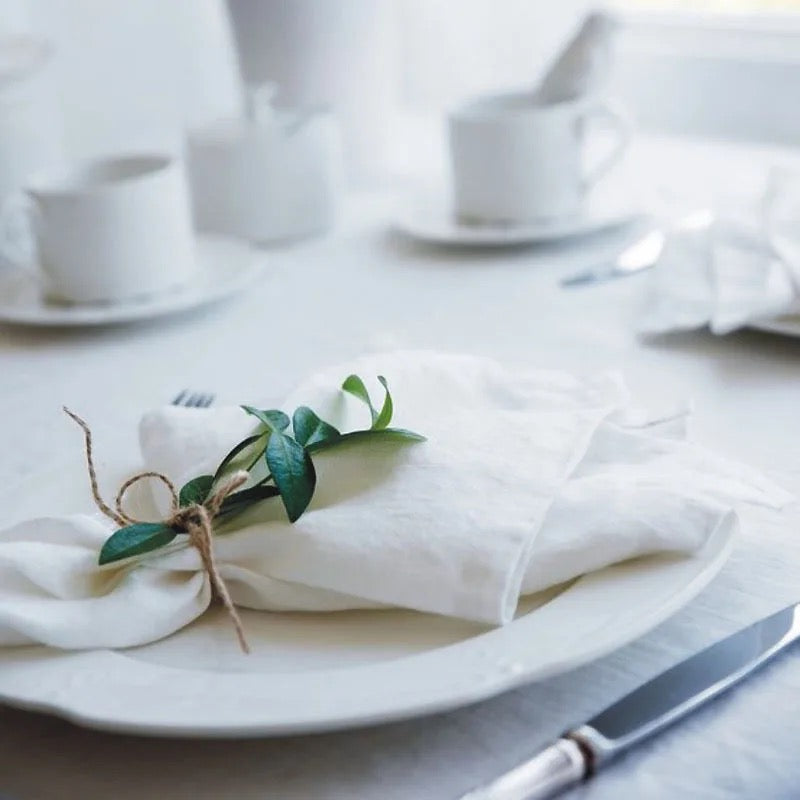 Linen Napkins – 100% French Flax – Stonewashed Pure Linen Cloth Napkins –  Mitered Corners – Set of 4 (Gray/White Stripe)