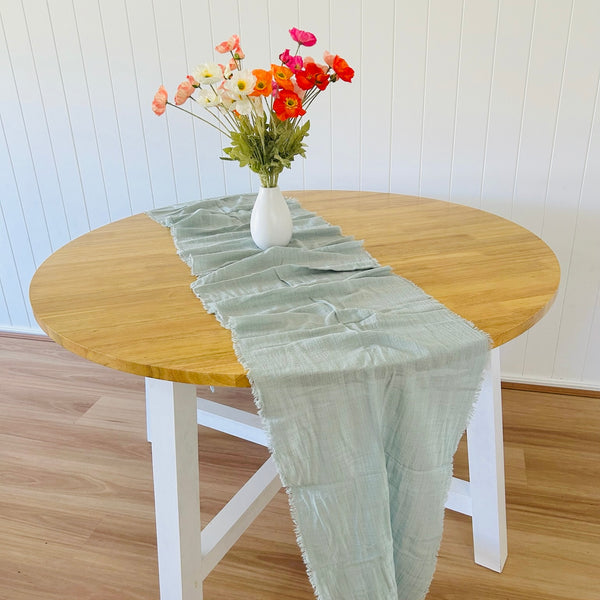 Sage Green Rustic Cotton Table Runners - 3m