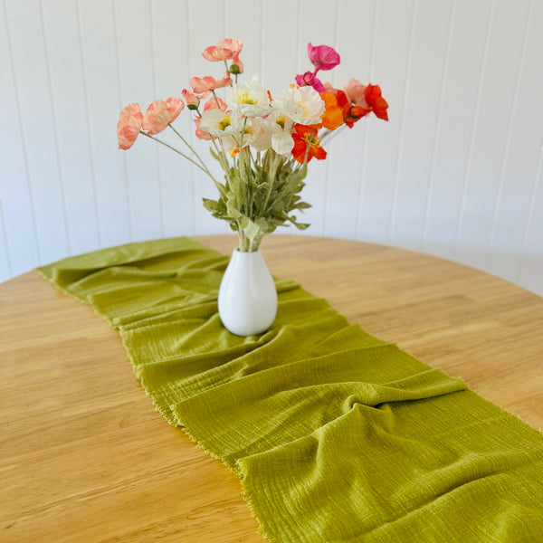 Olive Green Rustic Cotton Table Runners - 3m