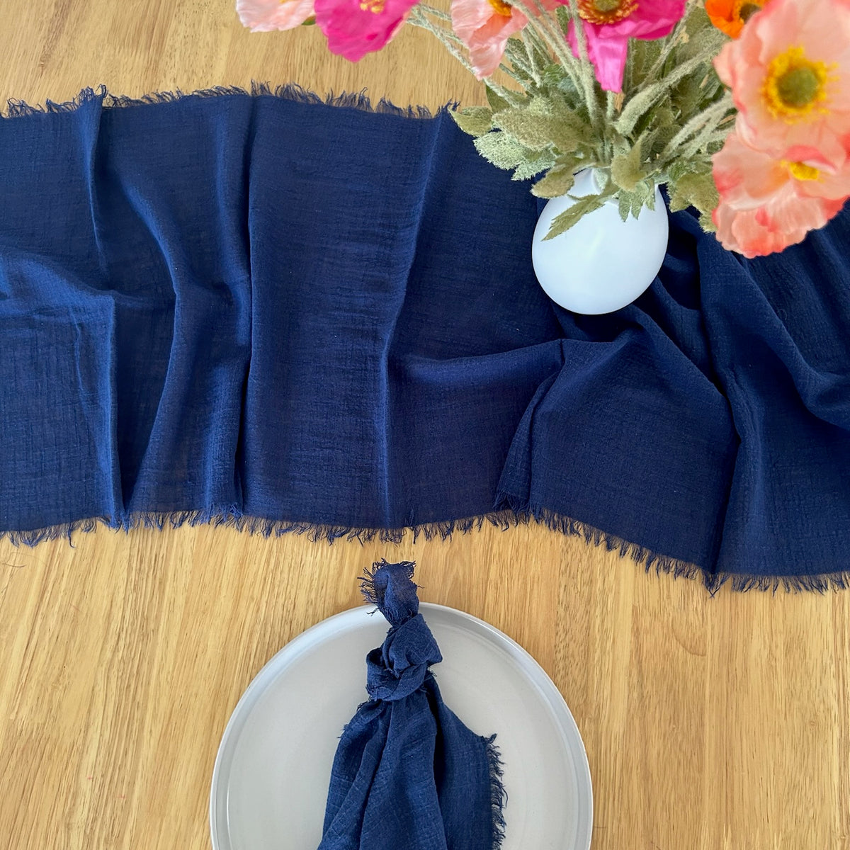 Navy Blue Rustic Cotton Table Runners - 3m