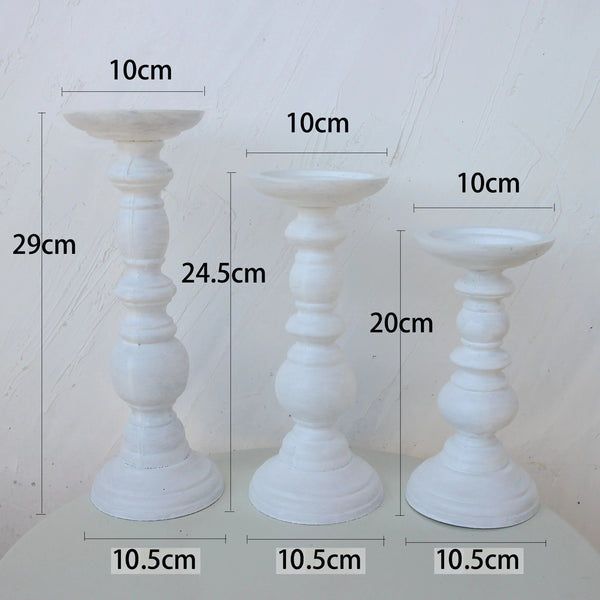 Rustic White Wooden Candlestick & Succulent Pot Tray – Elegant Décor