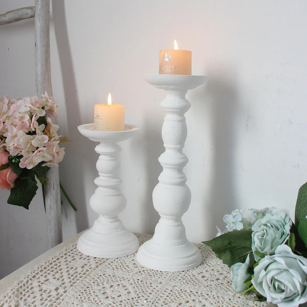 Rustic White Wooden Candlestick & Succulent Pot Tray – Elegant Décor