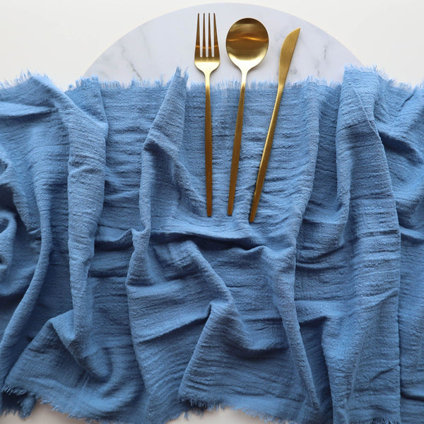 French Blue Rustic Cotton Table Runners - 3m
