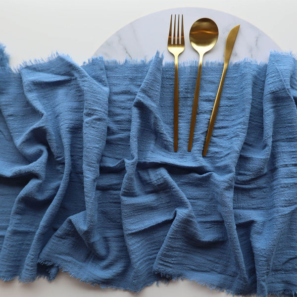 French Blue Rustic Cotton Table Runners - 3m