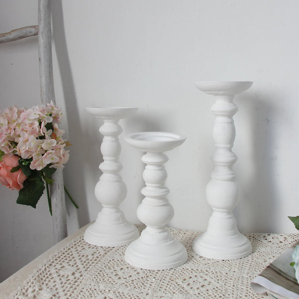 Rustic White Wooden Candlestick & Succulent Pot Tray – Elegant Décor