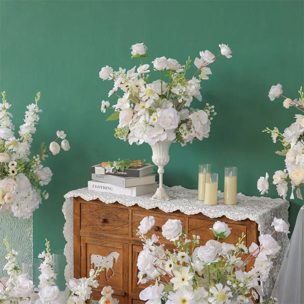 Harlow White Floral Silk Flower Centrepiece