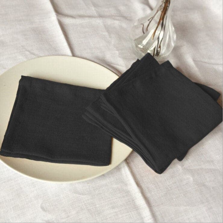 Linen Napkins – 100% French Flax – Stonewashed Pure Linen Cloth Napkins –  Mitered Corners – Set of 4 (Gray/White Stripe)